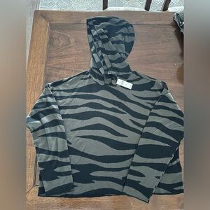 Anthropologie Black and Olive Green Hoodie Striped Sweater